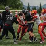 Photo provided by Wilhelm Hakala/Homer High School yearbook staff
Homer High School Mariner varsity football player Jackson Snaric, junior, returns a kickoff during the Friday, Aug. 30 bout against the visiting Fairbanks West Valley Wolfpack on the Mariner field in Homer. He is assisted by junior Ellington Dudley.