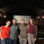(from left to right) Susannah Webster, Nate Spence-Chorman, Baldur Neumann-Hunting and Rosanna Hunting pose for a group photo in the Homer Theatre on Thursday, Aug. 29, 2024, in Homer, Alaska. Photo by Colleen Carroll