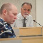 Kenai Peninsula Borough Mayor Peter Micciche speaks to the Kenai Peninsula Borough Assembly during their work session in Soldotna, Alaska, on Tuesday, Sept. 3, 2024. (Jake Dye/Peninsula Clarion)