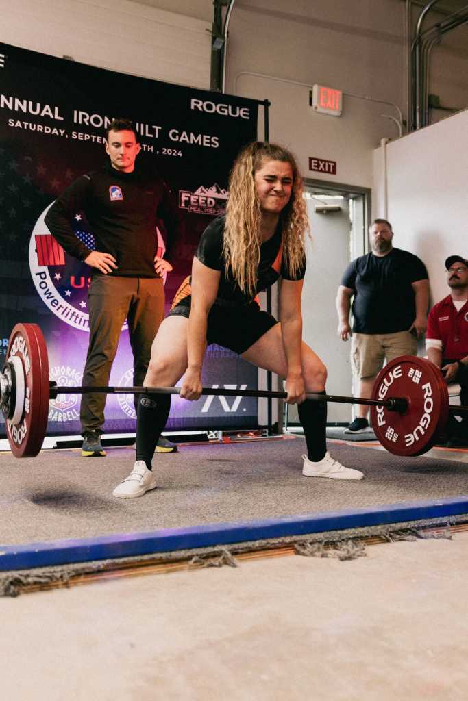 Annalynn Brown performs a deadlift during the Iron Built Games, a nationwide power lifting competition, on Saturday, Sept. 14, 2024, in Anchorage, Alaska. Photo by Marc Marmeto