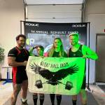 (from left to right) Tyler Warren, Chelsea Marsh, Annalynn Brown and Clayton Arndt pose with a Great Hall Iron banner at the first annual Rogue Iron Built Games on Saturday, Sept. 14, 2024, in Anchorage, Alaska. Photo provided by Annalynn Brown