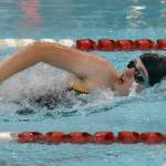 Homers Avery Briscoe competes in the 400-yard freestyle relay at the Kenai Invitational on Saturday, Sept. 21, 2024, at Kenai Central High School in Kenai, Alaska. (Photo by Jeff Helminiak/Peninsula Clarion)