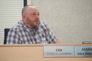 Assembly Vice President Tyson Cox speaks during a Kenai Peninsula Borough Assembly work session in Soldotna, Alaska, on Tuesday, Sept. 3, 2024. (Jake Dye/Peninsula Clarion)