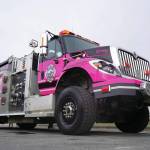 Miss Rosey, a pink fire engine dedicated to raising awareness about cancer prevention and screening, is seen after her unveiling at Central Peninsula Hospital in Soldotna on Saturday, Sept. 28. (Jake Dye/Peninsula Clarion)
