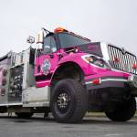 Miss Rosey, a pink fire engine dedicated to raising awareness about cancer prevention and screening, is seen after her unveiling at Central Peninsula Hospital in Soldotna, Alaska, on Saturday, Sept. 28, 2024. (Jake Dye/Peninsula Clarion)
