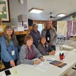 Left to right: Loretta Stapel, Mary Perry, Bobby Ness, Carol Slavik and Maureen Tracy volunteer as election workers at the Anchor Point Community and Senior Center for the Kenai Peninsula Borough Regular Election on Tuesday, Oct. 1 in Anchor Point. (Delcenia Cosman/Homer News)