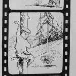 This five-panel cartoon depicting Warren Melville Nutters encounter with an angry black bear sow was created by F.W. Gabler to accompany Nutters story of the incident, which he wrote for the June 1936 issue of The Alaska Sportsman Magazine.