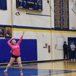 Channing Lowney prepares to serve the ball during the varsity game against Redington on Saturday, Oct. 5, 2024, in the Alice Witte Gymnasium at Homer High School in Homer, Alaska. (Delcenia Cosman/Homer News)