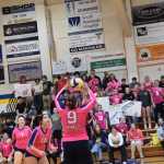 Rebecca Trowbridge (center) sets the ball during the varsity game against Redington on Saturday, Oct. 5, 2024, in the Alice Witte Gymnasium at Homer High School in Homer, Alaska. (Delcenia Cosman/Homer News)