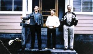 Photo courtesy of the Nutter Family Collection
Posing in front of Warren Melville Nutters large home in Hope in about 1961 are (L-R): Warren Nutters only biological child, David; Davids younger half-brother Frank Gwartney, and Nutter himself. After Nutter died in 1962, his Hope property was split between the two boys.