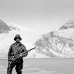 This photograph shows hunter/trapper Warren Melville Nutter near the lake at the foot of what was almost certainly Skilak Glacier, circa late 1930s. (Photo courtesy of the Nutter Family Collection)