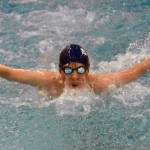 Soldotnas Dwight Brown competes in the 100-yard individual medley in the SoHi Pentathlon on Friday, Oct. 11, 2024, at Soldotna High School in Soldotna, Alaska. (Photo by Jeff Helminiak/Peninsula Clarion)