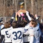 Homer celebrates Saturday, Oct. 19, 2024, at the Division III First National Bowl at Veterans Memorial Field at Wasilla High School in Wasilla, Alaska. (Photo by Jeff Helminiak/Peninsula Clarion)