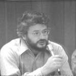 Historian Claus Naske speaks at the first Kenai Peninsula history conference held at Kenai Central High School on Nov. 7-8, 1974<ins>,</ins><ins> in Kenai, </ins><ins>Alaska</ins>. Photo provided by Shana Loshbaugh