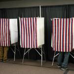 Voters fill out ballots at the Soldotna Regional Sports Complex in Soldotna, Alaska, on Tuesday, Nov. 5, 2024. (Jake Dye/Peninsula Clarion)