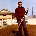 Harold Galliett, the sole survivor of a 1965 Cordova Airlines crash into Tustumena Lake, is seen here raking his lawn in 1958. (Photo courtesy of the Galliett Family Collection)
