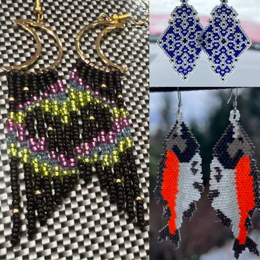 Beaded earrings by Michelle Anderson are on display year-round at Ptarmigan Arts. Photo provided by Ptarmigan Arts