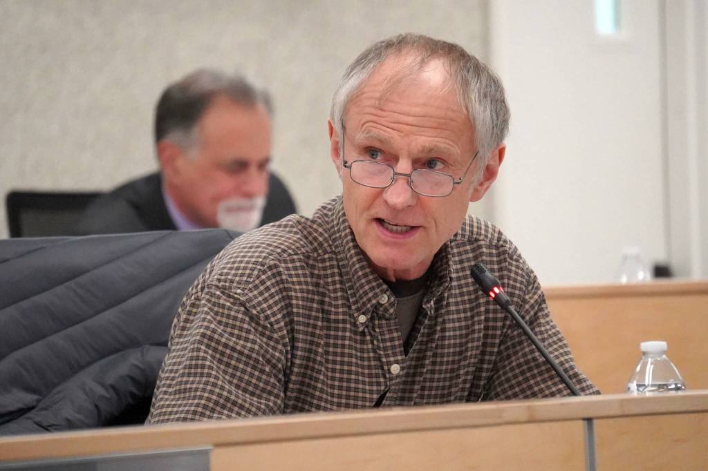 Kenai Peninsula Borough Assembly member Brent Johnson speaks during a meeting in Soldotna, Alaska, on Tuesday, Nov. 12, 2024. (Jake Dye/Peninsula Clarion)
