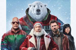 Dwayne Johnson as Callum Drift, J. K. Simmons as Santa Claus, Chris Evans as Jack OMalley and Lucy Liu as Zoe Harlow in Red One. (Promotional image courtesy Amazon MGM Studios)
