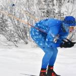 Soldotnas Michael Davidson nears the finish of the boys varsity race of the Turkey Skate on Tuesday, Nov. 26, 2024, at Tsalteshi Trails just outside of Soldotna, Alaska. (Photo by Jeff Helminiak/Peninsula Clarion)