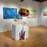 The Funkship flies over floating rocks in Abigail Kokais multimedia exhibit at Bunnell Street Arts Center in Homer, Alaska, on display through December, featuring her fictional space character, Aelon Funk, and his extraterrestrial travels. Photo provided by Abigail Kokai