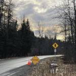 A flood warning sign is placed on the side of Anchor Point Road on Tuesday, Dec. 10<ins>, 2024,</ins> in Anchor Point<ins>, Alaska</ins>. Photo courtesy of Tim Hatfield