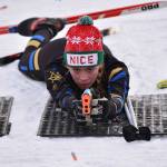 Homer's Swift Blackstock takes a shot at the Candy Cane Scramble on Friday, Dec. 20, 2024, at Tsalteshi Trails just outside of Soldotna, Alaska. (Photo by Jeff Helminiak/Peninsula Clarion)