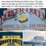 A screenshot of one of Time Hatfields posts on the Kenai Peninsula History Facebook group page shows the sign for the old Burger Queen restaurant, located where the Boatyard Cafe now resides, and discusses the signs history. Photo provided by Tim Hatfield