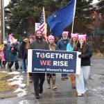 Community members participate in the Homer Womens March on Saturday, Jan. 18, 2025, in Homer, Alaska. (Delcenia Cosman/Homer News)