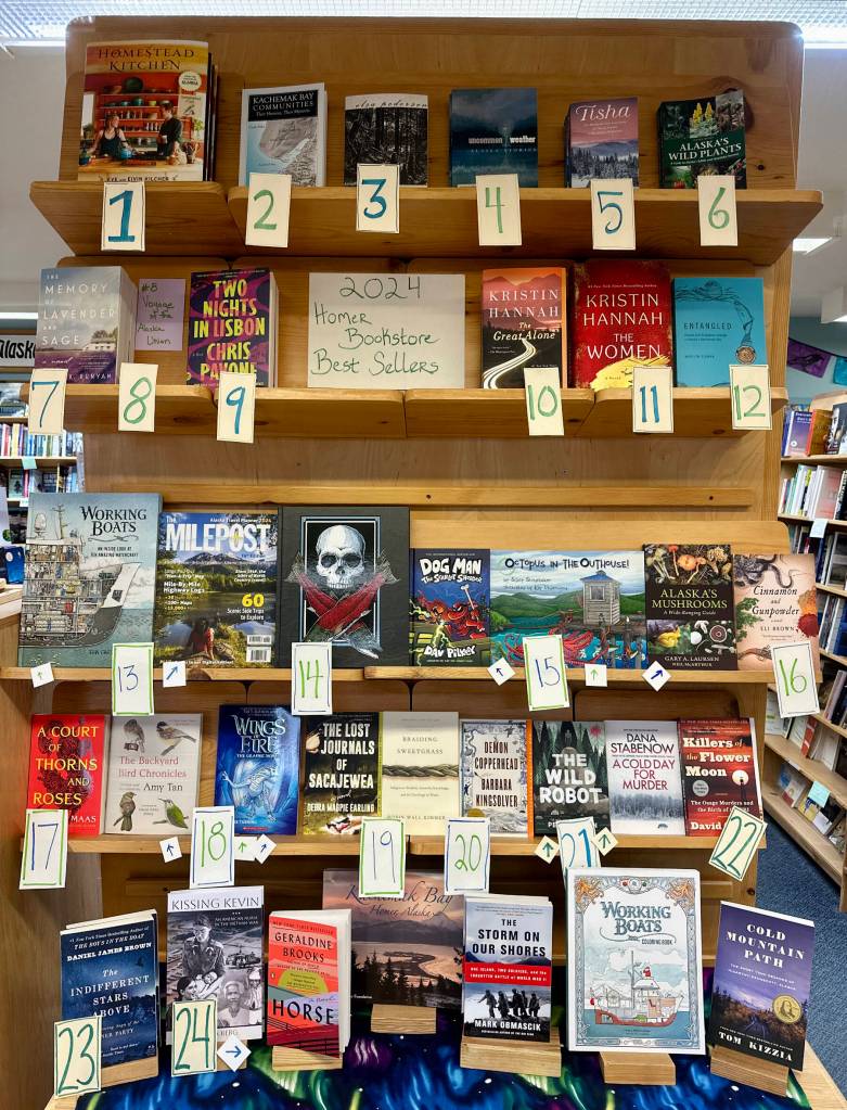 The Homer Bookstore displays their 2024 Best Sellers on Jan. 14, 2025, in Homer, Alaska. Photo by Christina Whiting