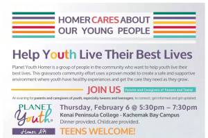 Flyer for Project Youth Homers upcoming event on Thursday, Feb. 6, 2025, at Kachemak Bay Campus in Homer, Alaska. Photo provided by Derotha Ferraro