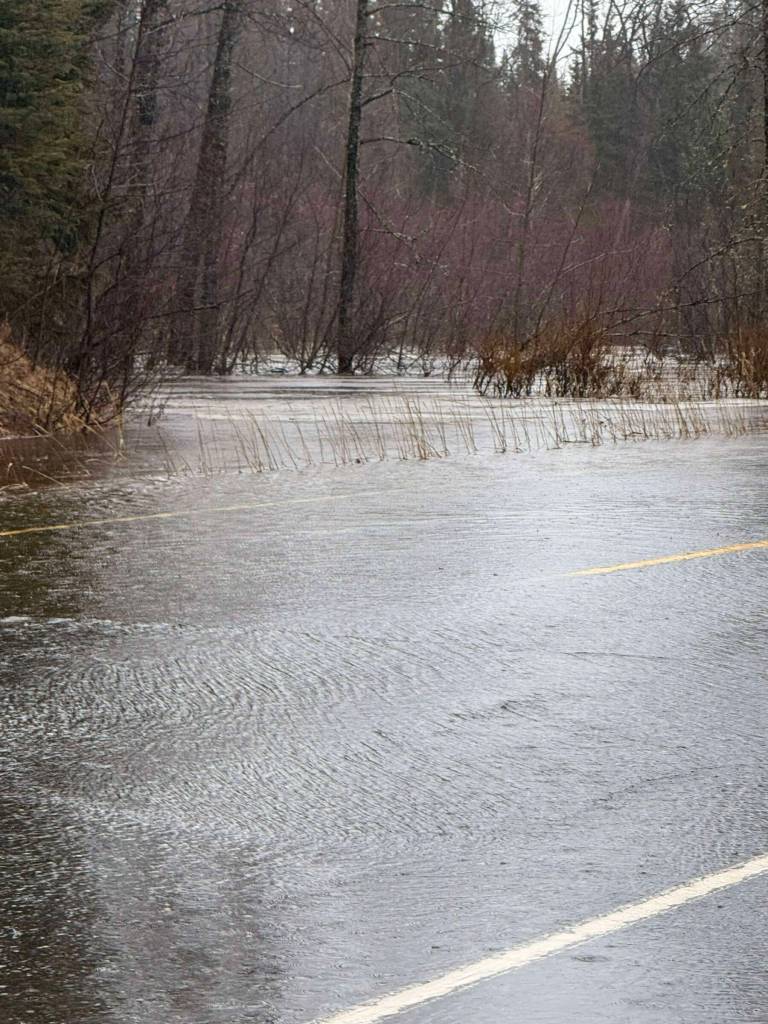 Floodwater tops the Sterling Highway at Blackwater Bend, between Homer and Anchor Point, on Saturday, Jan. 25, 2025. Photo courtesy of Tim Hatfield