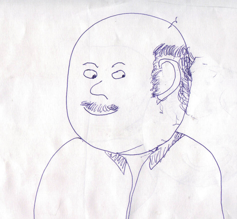 After a fishing accident in 1967 cost Clarence Hiram Poopdeck Platt three fingers on one hand, he set about learning to write with the thumb and index finger he had left. He drew circles at first and then, as he improved his coordination with the pen, he began creating self-portraits like this. (Photo courtesy of the Huebsch Family Collection)