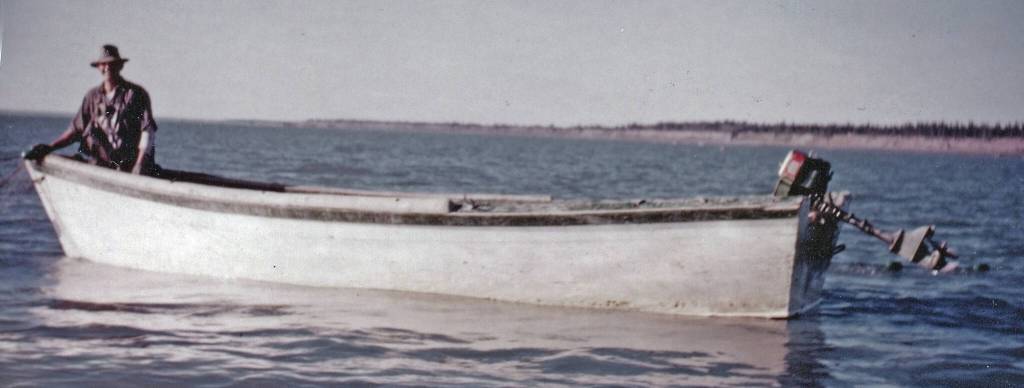 Poopdeck Platt set-netting near Kalifornsky Beach in 1952. (Photo courtesy of the Huebsch Family Collection)