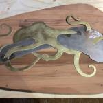 Salvage Rights, a 5.5-foot wide wall piece in brass, stainless steel and reclaimed redwood, is a work in progress by Jeff Dean that can be viewed at The Dean Gallery. Photo provided by Jeff Dean