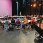 Homer High School choral program students gather onstage at the Mariner Theater for the first reading of this years musical, Singin in the Rain, on Tuesday, Jan, 28. (Photo courtesy of Homer High School Choral Program)