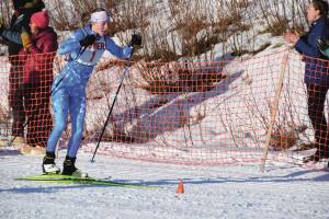 Soldotnas Tania Boonstra sets out from the start on Saturday, Feb. 8 at the Lookout Mountain Cross-Country Ski Trails in Homer. Boonstra, a junior, earned the title of Skimeister for the third year in a row at this weekends regional meet. (Chloe Pleznac/Homer News)