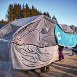 Harmony the humpback whale, mascot for the Kachemak Bay Campus Student Association, proceeds down Pioneer Avenue in the annual Winter Carnival Parade on Saturday, Feb. 8<ins>, 2025, in Homer, Alaska</ins>. (Photo courtesy of Christopher Kincaid)