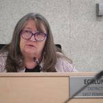 Cindy Ecklund speaks during a meeting of the Kenai Peninsula Borough Assembly in Soldotna, Alaska, on Tuesday, Feb. 4, 2025. (Jake Dye/Peninsula Clarion)