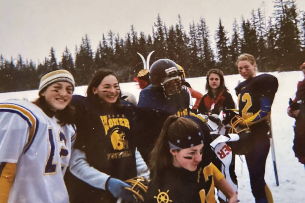 The 2004 Homer High School Ski team prepares to participate in the first-ever Homer Ski for Women event at the DOT lot on Baycrest. (Photo courtesy Kasey Aderhold)
