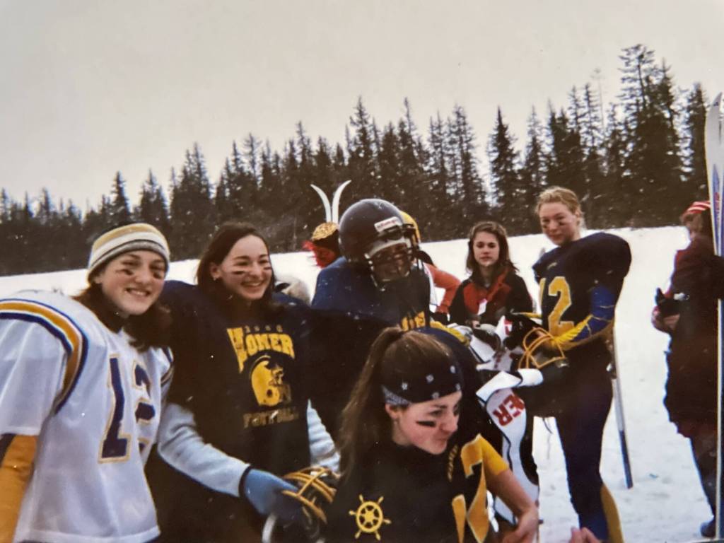 The 2004 Homer High School Ski team prepares to participate in the first-ever Homer Ski for Women event at the DOT lot on Baycrest. (Photo courtesy Kasey Aderhold)