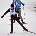 Homers Charlie Rustand competes in the 4-kilometer boys race at the Kenai Peninsula Borough meet Saturday, February 15, 2025, at Tsalteshi Trails just outside of Soldotna, Alaska. (Photo by Jeff Helminiak/Peninsula Clarion)