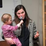 Cook Inletkeeper Regional Director Kaitlin Vadla speaks during a Local Solutions meeting focused on salmon at the Cook Inletkeeper Community Action Studio in Soldotna, Alaska, on Monday, Feb. 10, 2025. (Jake Dye/Peninsula Clarion)