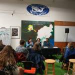Syverine Bentz, coastal training program coordinator for the Kachemak Bay Research Reserve, speaks during a Local Solutions meeting focused on salmon at the Cook Inletkeeper Community Action Studio in Soldotna, Alaska, on Monday, Feb. 10, 2025. (Jake Dye/Peninsula Clarion)