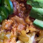 This chili uses ground turkey, light and dark red kidney beans, and plenty of cumin and ground chili. (Photo by Tressa Dale/Peninsula Clarion)