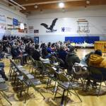 Anchor Point community members fill the Chapman School gym for the Cabin Fever Variety Show on Thursday, Feb. 27, 2025, in Anchor Point, Alaska.