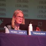 Penny Vadla speaks during a meeting of the Kenai Peninsula Borough School Districts Board of Education in Homer, Alaska, on Monday, March 3, 2025. (Jake Dye/Peninsula Clarion)