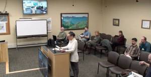 Rika Mouw testifies in opposition to an ordinance that would have rezoned a wetlands parcel during the Homer City Council meeting on Monday, March 10, 2025, in the Homer City Hall Cowles Council Chambers in Homer, Alaska. Screenshot.