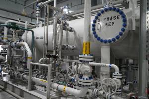Natural gas processing equipment is seen at Furie Operating Alaskas central processing facility in Nikiski, Alaska, on Wednesday, July 10, 2024. (Jake Dye/Peninsula Clarion)