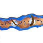 A working drawing for Flight of the Eagle by Jeff Dean, a commissioned piece for a Bethel hospital, features heat-colored steel eagles on a background fashioned from steel and birch plywood. Photo provided by Jeff Dean